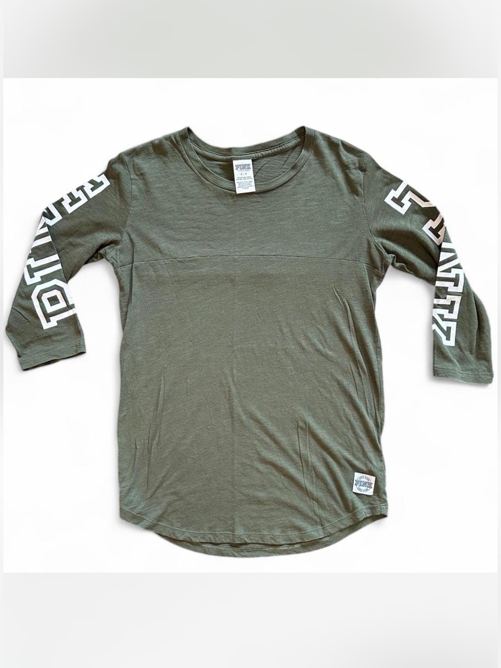 VICTORIA’S SECRET PINK 3/4 Sleeve Tee in Olive Green — S